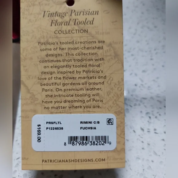 Patricia Nash Vintage Parisian Floral Tooled Fuschia Crossbody Bag Rimini NWT - Picture 2 of 5